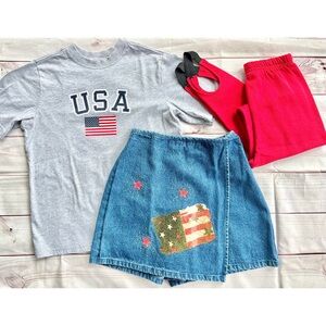 Girls American Flag Color Theme Bundle Outfit Clothes Vintage Size 8/10 Med